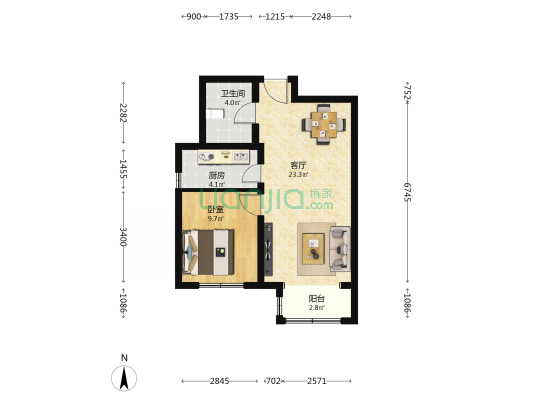 燕保百安家园二号院 1室1厅1卫 71平方