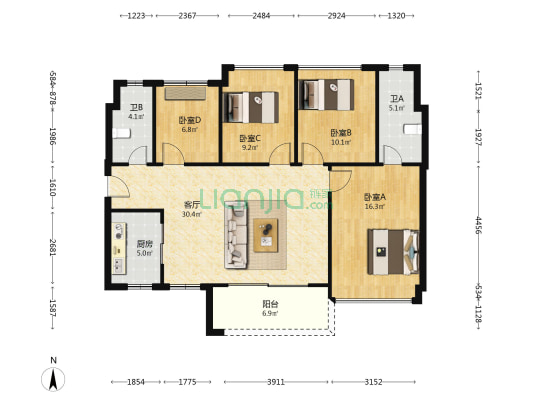 碧桂园锦泷湾 4室1厅2卫 115平方