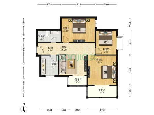 众森佳苑 3室1厅1卫 98平方