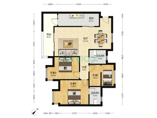 花溪御府 3室1厅2卫 111平方