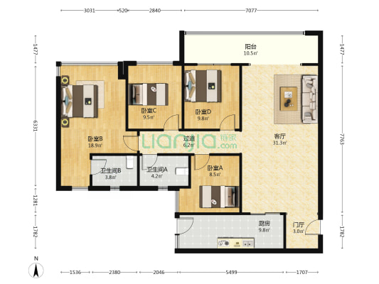 中绿康桥 4室1厅2卫 139平方