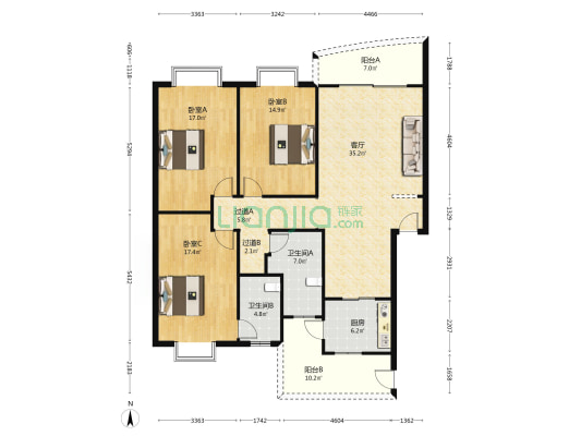 阳光花园南苑 3室1厅2卫 138平方