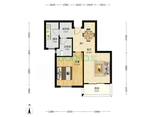 平绣雅苑 1室1厅2卫 71平方