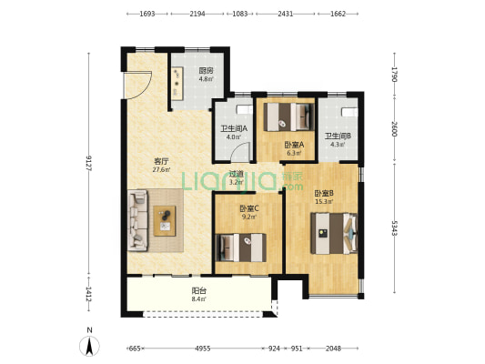 富田城九鼎华府六号院 3室1厅2卫 116平方