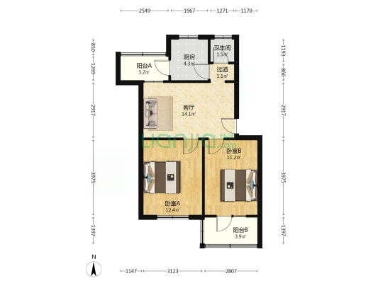 龙腾里 2室1厅1卫 55平方
