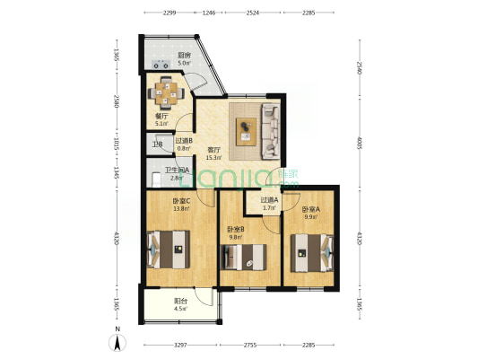 西安墙体材料研究院小区 3室2厅2卫 79平方