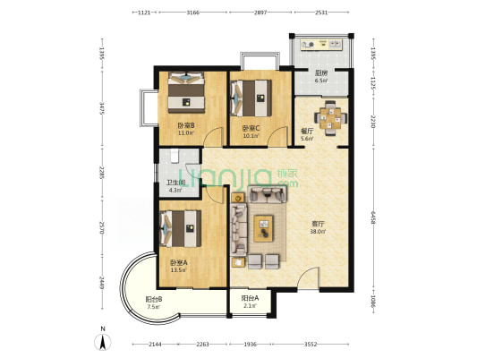 西安华威西院小区 3室2厅1卫 127平方