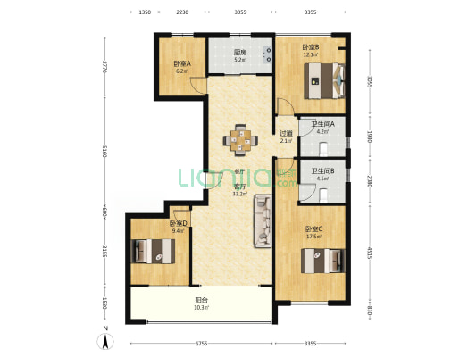 星联·柒号院 4室1厅2卫 140平方