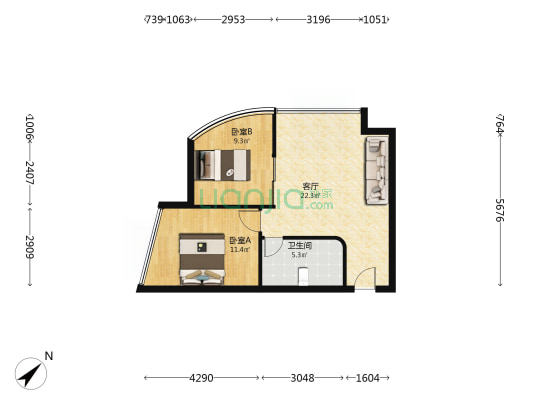 中铁天圆卓越广场 2室1厅1卫 73平方