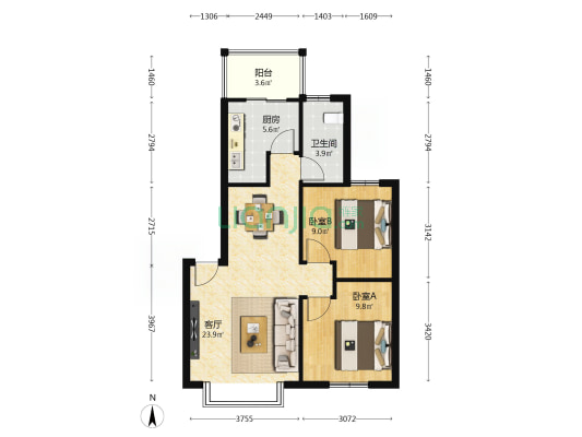 锦苑一期A区 2室1厅1卫 71平方