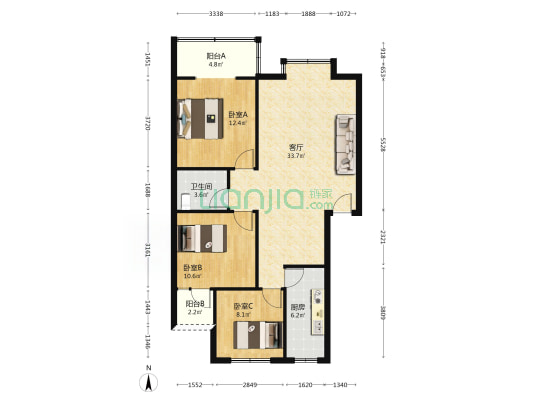 新城花园(华逸路) 3室1厅1卫 97平方