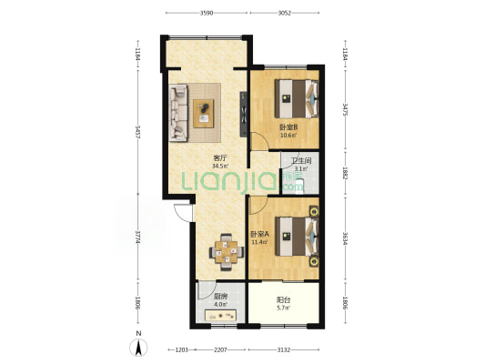 鑫源二小区 2室1厅1卫 84平方