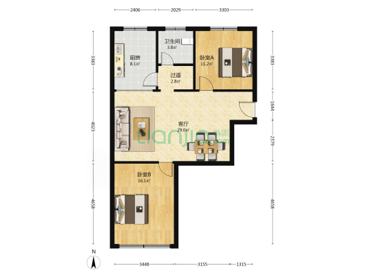 建办二处家属院 2室1厅1卫 88平方