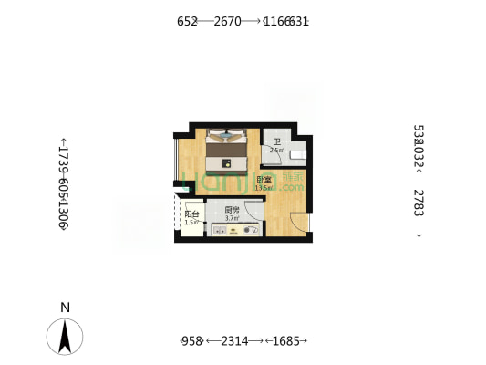 绿岛丽景一期 1室0厅1卫 30平方