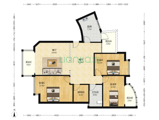 农行苑 3室2厅1卫 125平方