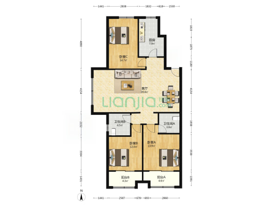 城发广场 3室1厅2卫 155平方