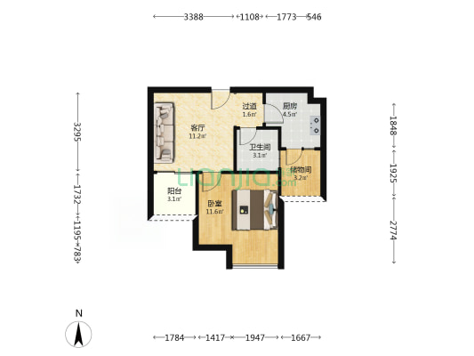 半岛佳园D区 1室1厅1卫 50平方