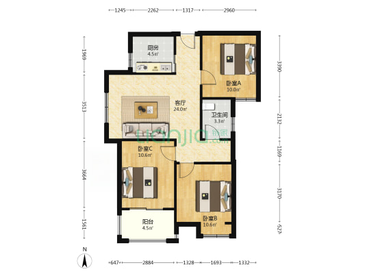 文苑居 3室1厅1卫 86平方