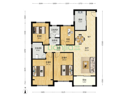 大悦澜庭 4室1厅3卫 129平方