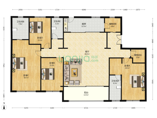 万科·颐和玲珑花园 4室1厅3卫 255平方