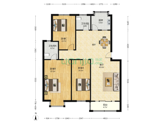 水利二局家属院 3室1厅2卫 133平方