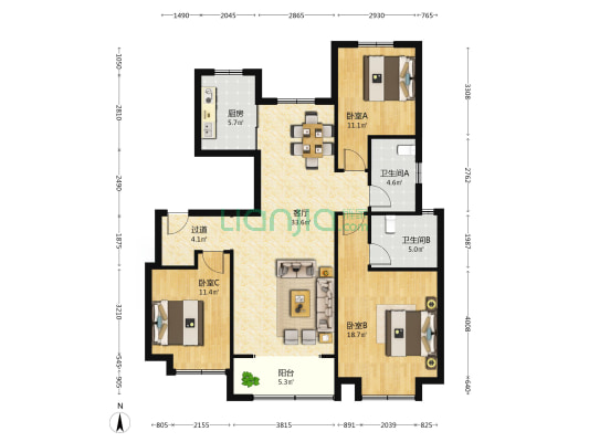 海信泮山 3室1厅2卫 129平方