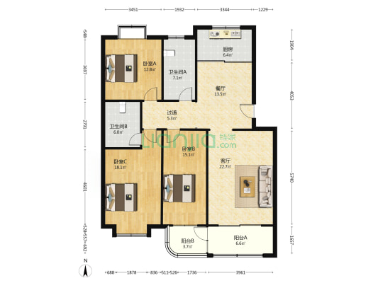 双山大街荣元相城 3室2厅2卫 138平方
