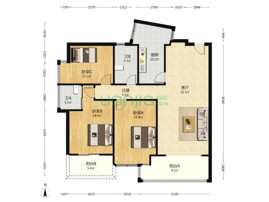 宝桐居 3室1厅2卫 119平方