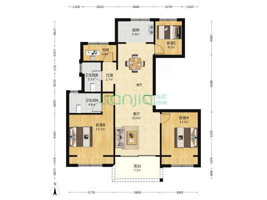 天房美瑜兰庭 4室1厅2卫 128平方
