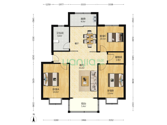 紫竹小区 3室1厅1卫 109平方