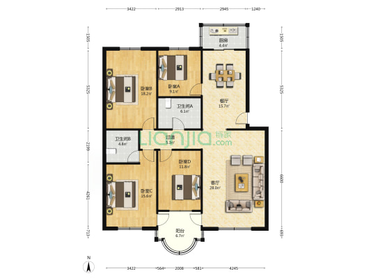凤城四路工商局家属院 4室2厅2卫 149平方
