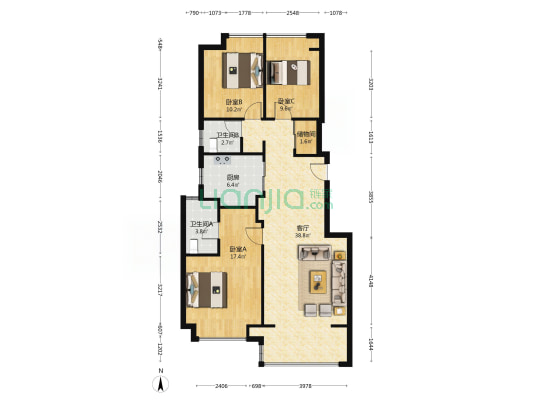 万科锦园 3室1厅2卫 105平方