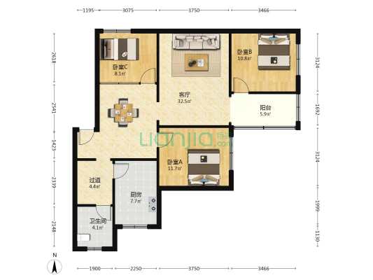 建设路三段153号 3室1厅1卫 105平方