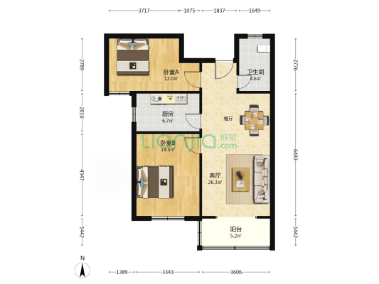 美景仁和小区 2室1厅1卫 89平方