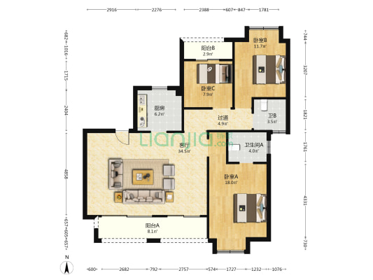 宸德公馆 3室1厅2卫 124平方