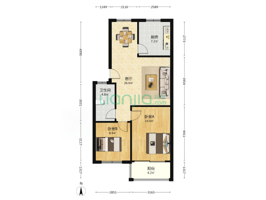 雅居花苑 2室1厅1卫 85平方