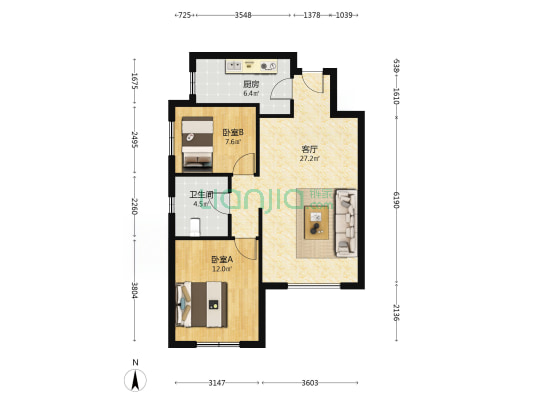 荣诚园 2室1厅1卫 76平方