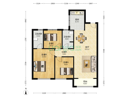 济水学苑 3室1厅2卫 126平方