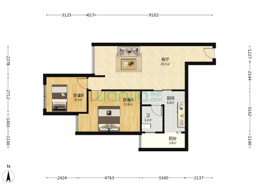 汇通大厦 2室1厅1卫 77平方