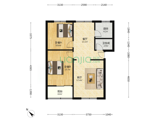 邮政局家属院(郫都) 2室2厅1卫 81平方