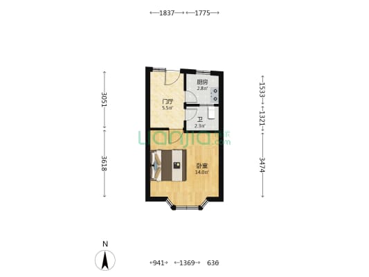 万年青大厦 1室0厅1卫 34平方