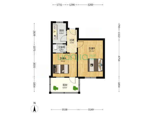 山东省机械设备成套局二宿舍 2室0厅1卫 50平方