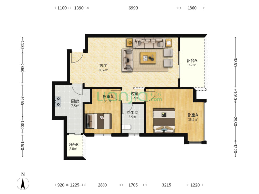 缙麓雅苑 2室1厅1卫 89平方