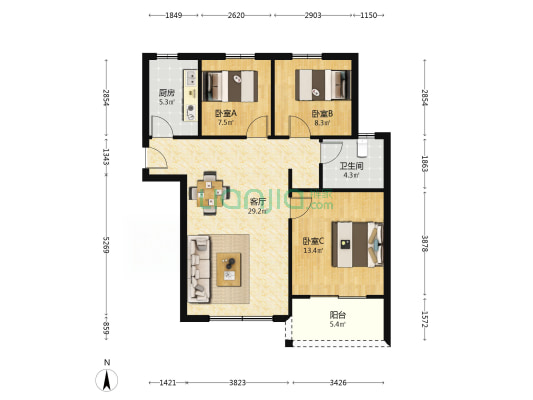 石碛雅苑 3室1厅1卫 101平方