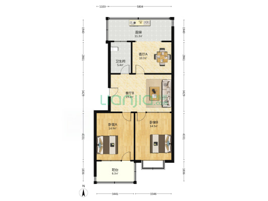 丁字山路18号 2室2厅1卫 88平方