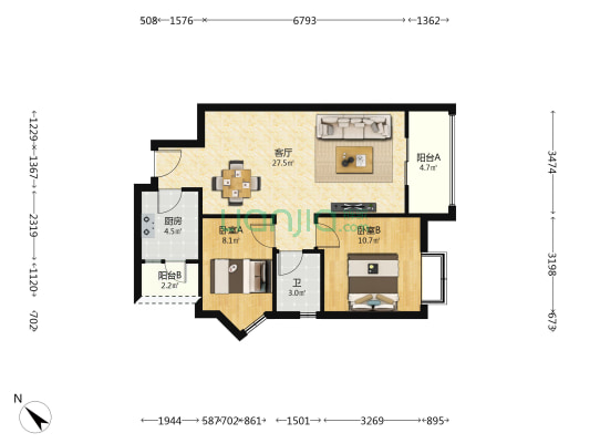 香山社区 2室1厅1卫 70平方