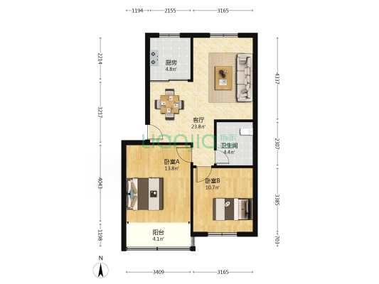 灵海花园 2室1厅1卫 73平方