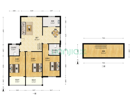 兰园小区 3室1厅2卫 140平方