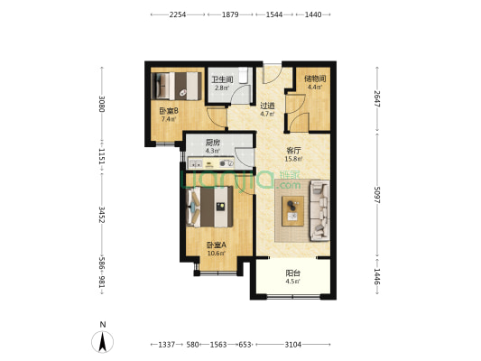 合生长安帝景 2室1厅1卫 79平方