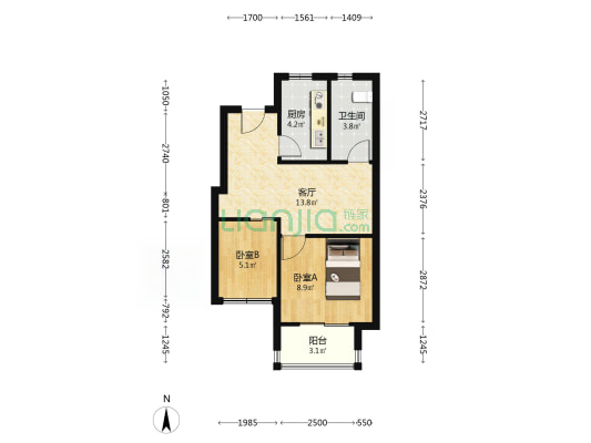 紫杨佳园北区 2室1厅1卫 55平方